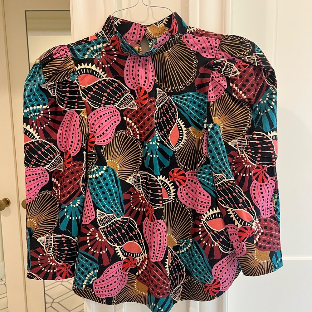 FARM Rio Pink and Green Graphic Boxy Blouse